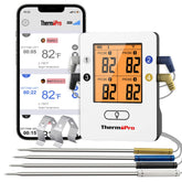 ThermoPro TP25 con cuatro sondas coloreadas para monitorear diferentes carnes con precisión
