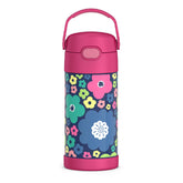 THERMOS FUNTAINER con diseño mod flores para mantener bebidas frías durante el recreo.