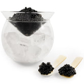 Conjunto ThougrLyh para caviar, vaso de vidrio, presentación elegante en la mesa.