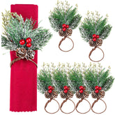 THSLSFX anillos para servilletas navidad con pinos y nieve para una mesa festiva.