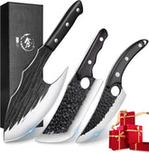 TIJERAS conjunto-cuchillos-carnicero-3piezas en caja regalo, versatilidad de cocina.
