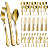 TININA set de cubiertos dorados frontal mostrando elegancia y capacidad para 20 personas