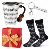 Tioncy taza de café con tapa con mango en forma de violín para amantes de la música.