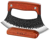 Cuchillo Ulu de TIVOLI con base de madera para almacenamiento seguro en cocina.