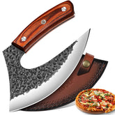 Cuchillo Ulu de TIVOLI con hoja curva y mango de palo rosa para picar con precisión.