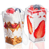 TOFLEN copas postre cuadradas 3oz con tapa para porciones individuales