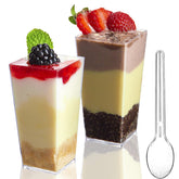 TOFLEN copas postre cuadradas 3oz, apariencia clara para presentar aperitivos.
