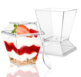 TOFLEN copas postre mini 3.5onzas con tapa, cristal claro para presentación elegante.