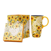 Topadorn taza cerámica con girasoles amarillos, ideal para bebidas reconfortantes.