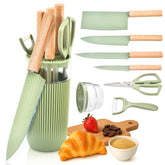 TOPLUCKY conjunto de cuchillos 7 piezas verde con bloque visible para acceso rápido en la cocina
