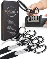 Tijeras TopShelf de cocina resistentes y grandes para cortar aves y vegetales con comodidad.