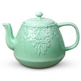 Toptier Tetera de porcelana con hojas embossadas, estilo elegante para té diario.