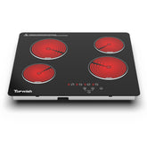 TOPWISH placa eléctrica de 4 quemadores, vista frontal con control táctil para cocción precisa.