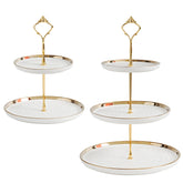 Set Tosnail de cupcakes tres niveles con aro dorado para eventos elegantes.