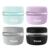 Recipiente de vidrio Tronco 16oz con tapa hermética, ideal para almacenar ensaladas con frescura.