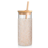 Tronco Tumbler cristal 20oz con tapa y pajilla, ideal para bebidas frías o calientes.