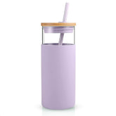 Vaso Tronco de vidrio 20 onzas con tapa y pajilla para bebidas frías y calientes.