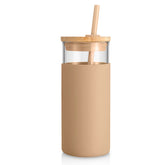 Vaso Tronco de vidrio 20 oz con tapa y pajilla para bebidas frías o calientes.