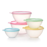 Tupperware Heritage Wonderlier: vista general del juego completo de 10 cuencos con tapas.