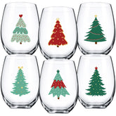Umigy copas de vino sin tallo con árbol de Navidad rojo y verde, ideal para brindis festivos