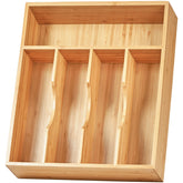 Umilife organizador cajón bambú 11 pulgadas para cubiertos, optimiza espacio y organización.