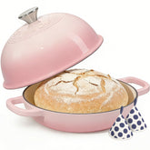 Umite Chef horno de hierro esmaltado rosa con tapa para pan crujiente.