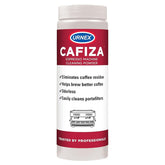 Urnex Cafiza polvo limpiador para máquinas expreso, limpia cabezales y líneas para extracción más limpia.