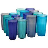 Vasos reutilizables US Acrylic Café, 16 piezas, colores costeros para uso diario.
