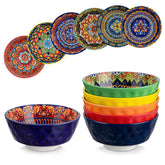 Cuencos de cereal Vancasso KRVI con interior bohemio y colorido exterior.