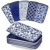 Selene de Vancasso, plato rectangular para servir ensaladas con estilo azul vintage.