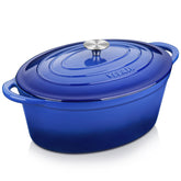 Olla Velaze oval azul con tapa, perfecta para guisos y horneado.