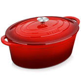 Velaze Olla oval esmaltada roja con tapa y gran capacidad.