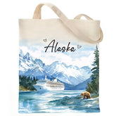 Bolsa VeloKomo Alaska con diseño acuarela crucero y oso, ideal para compras con estilo.
