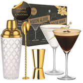 Vemacity coctelera de vidrio con colador incorporado y tapa dorada, ideal para ver la mezcla
