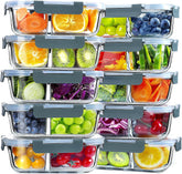 VERONES diez contenedores de cristal para almuerzo, con dos compartimentos, ideal para planificar comidas.