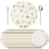 Mantel Vesici dorado con copos de nieve, decoración festiva de mesa.