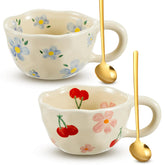 Vesici tazas cerámica flor rosa, ideal para café matutino con toque artístico