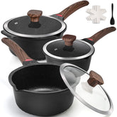 Vinchef juego de sartenes con tapa 2qt-3qt-4qt, ideal para salsas y caldos.