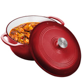 Olla Vivicreate 6qt esmaltada en rojo con tapa para cocción uniforme.