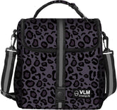 VLM bolsa de almuerzo para mujer con diseño leopardo-púrpura, ideal para el trabajo.