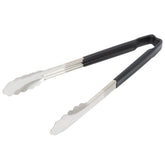 Pinza Vollrath 12 pulgadas, mango negro, agarre cómodo para pasta o ensaladas.
