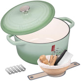 VORRINGARD cazo esmaltado verde con tapa para pan crujiente.