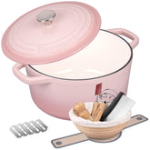 Olla de hierro esmaltado redonda de VORRINGARD con tapa, ideal para hornear pan crujiente.