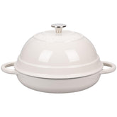 Vorringard olla de hierro esmaltada blanca, vista frontal, ideal para hornear pan.