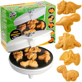 Waffle Wow Dinosaurio mini waflera 3D, doble cara para desayunos divertidos.