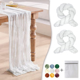 Mantel Waligoy de gasa blanca 35x120, drapeado suave para mesa elegante.