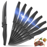 Wanbasion cuchillos para bistec negros sin dientes con filo liso para cortes precisos