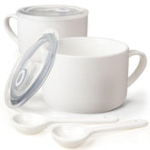 Wareland tazones para sopa con asas y cucharas, 30 oz: cómodo diseño para porciones completas.