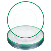 Plato cargador verde WDF, base transparente con borde verde, presentación elegante en mesa