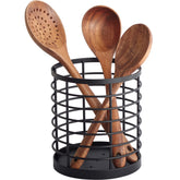 WDT Tool porta-utensilios redondo grande con base de madera, ideal para alcance rápido.